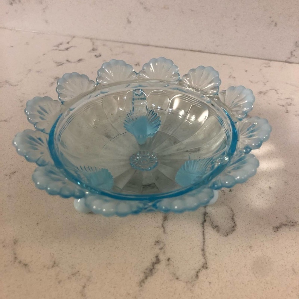 Antique EAPG Northwood Blue Opalescent Berry Bowl Candy Dish
